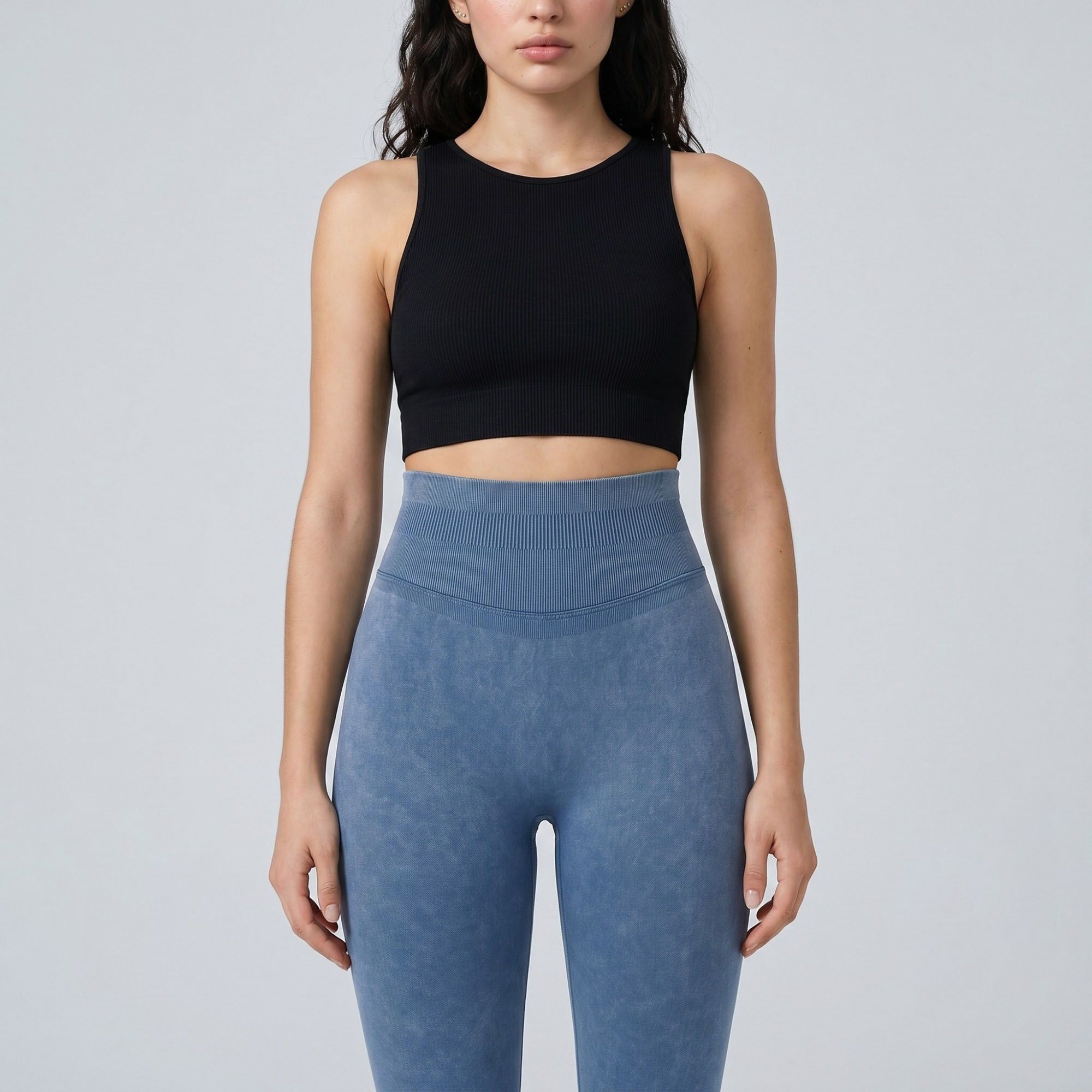 Anna-Kaci Women's High Waist Seamless Leggings with Ribbed Waistband and Contour Detail