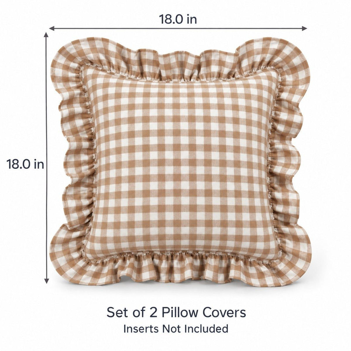 2 Pack Gingham Check Ruffle Throw Pillow Covers 18 x 18 Inch
