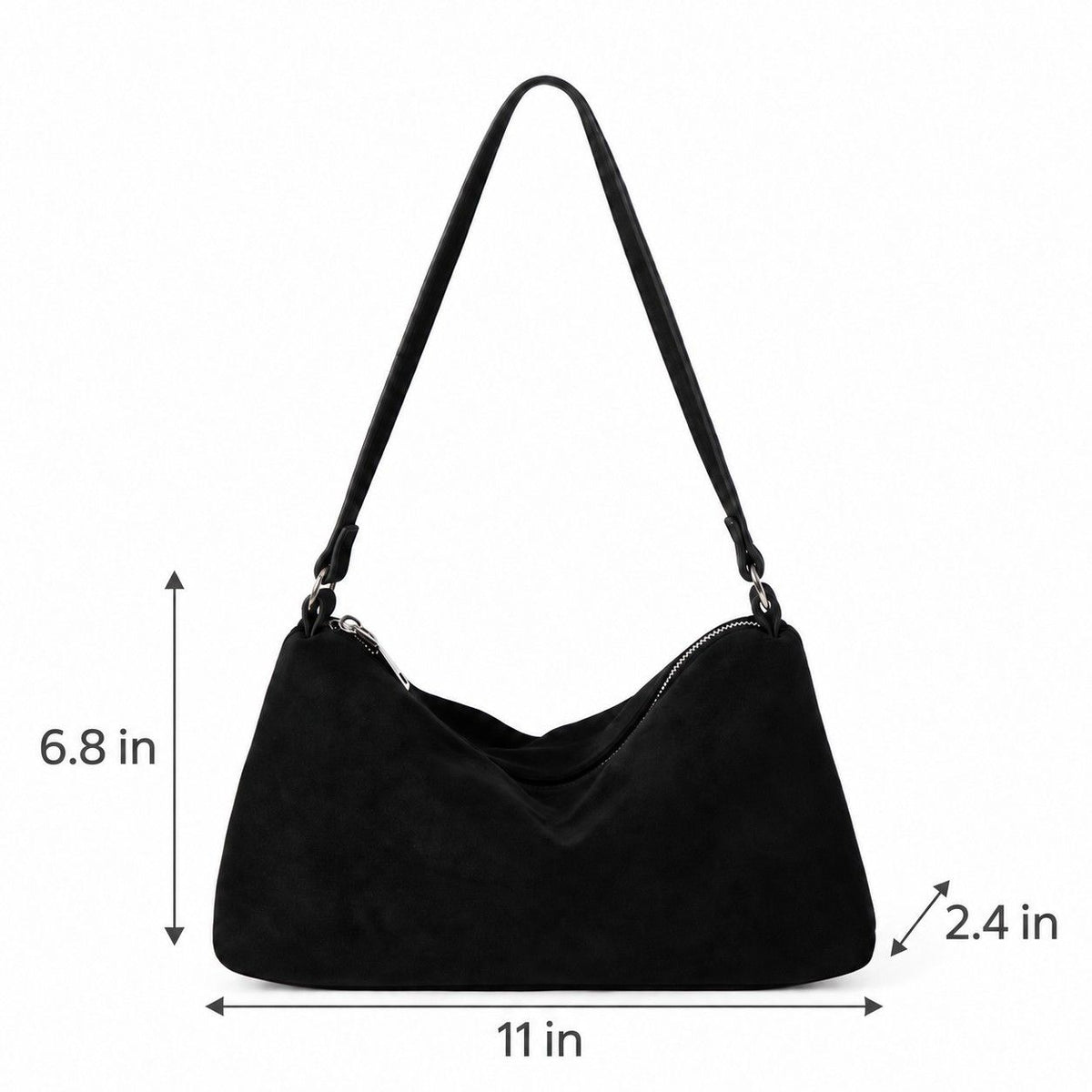 Faux Suede Hobo Shoulder Bag with Zip Closure and Interior Pockets