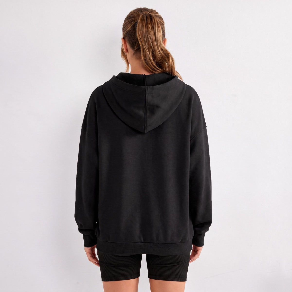 Snap Button Hooded Long Sleeve Pullover Sweatshirt