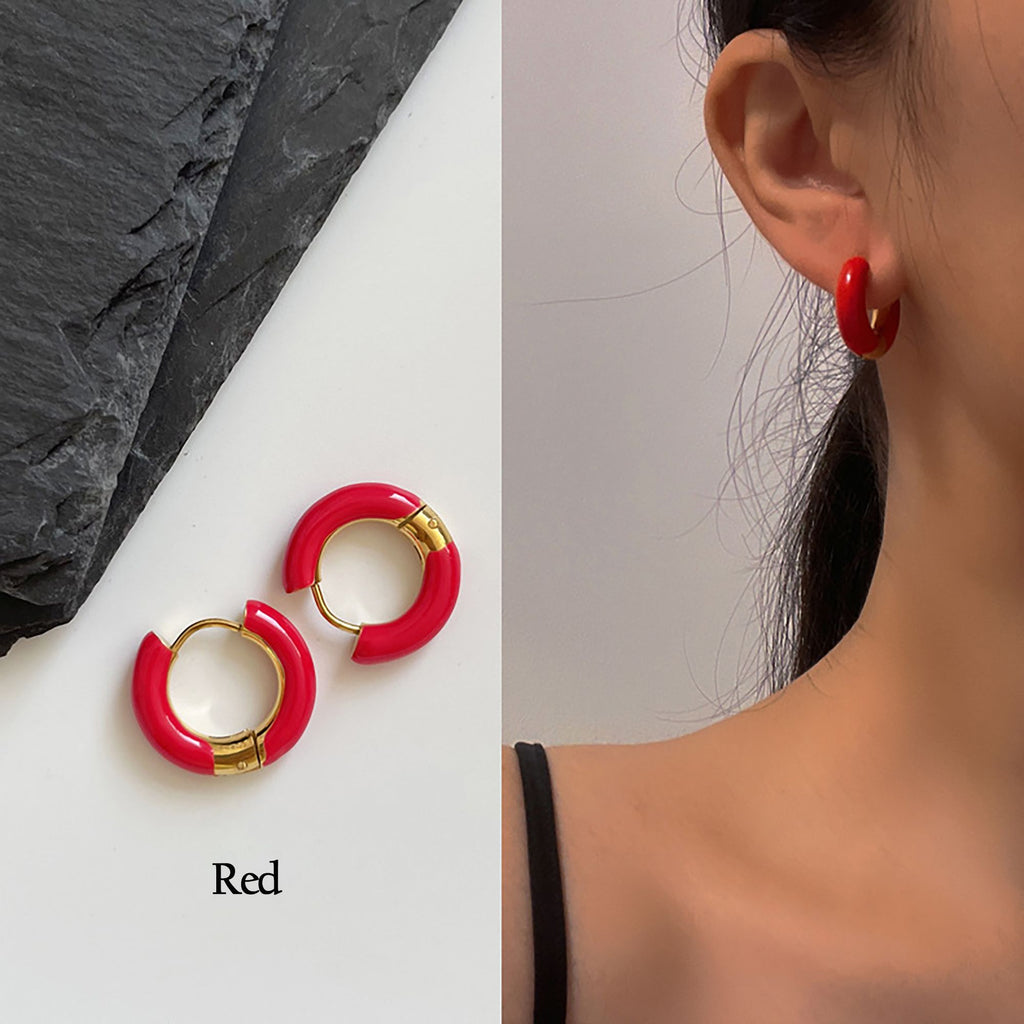 Women's Enamel Huggie Hoop Earrings - Small Hoops for Everyday Wear