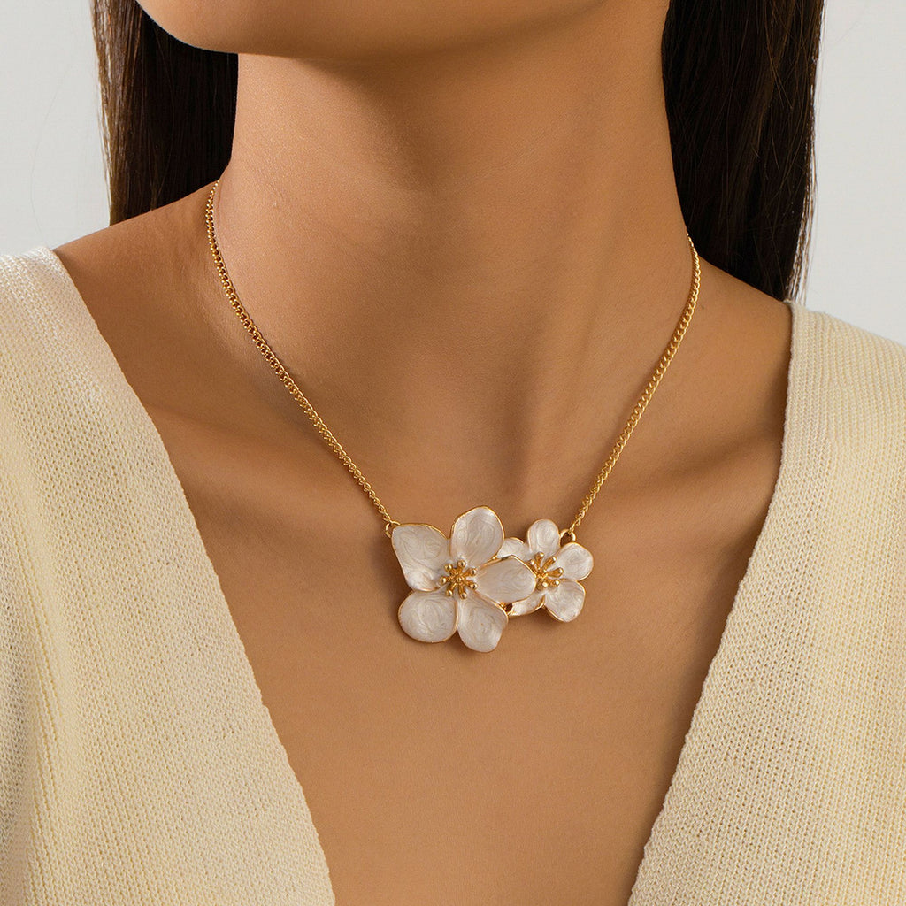 Women's Enamel Flower Pendant Necklace with Gold Chain