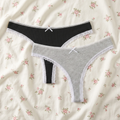 Anna-Kaci Womens 2 Pack Ribbed Lace Trim Thong Underwear