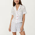 Anna-Kaci Women's 2-Pc Set Button Down Pajama Shirt and Shorts Short Sleeve Heart Printed Lounge Sleepwear Set