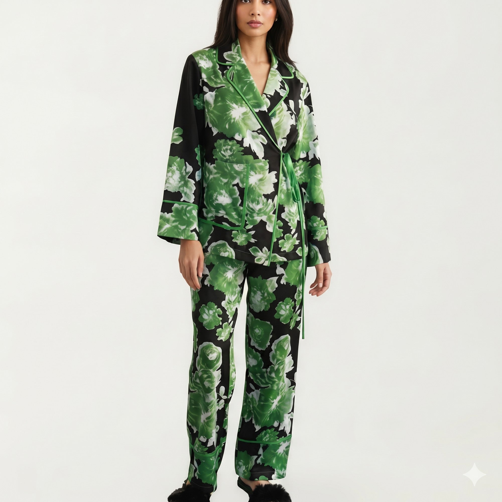 Anna-Kaci Women's 2-Pc Set Button Down Pajama Shirt and Pants Long Sleeve Floral Printed Lounge Sleepwear Set