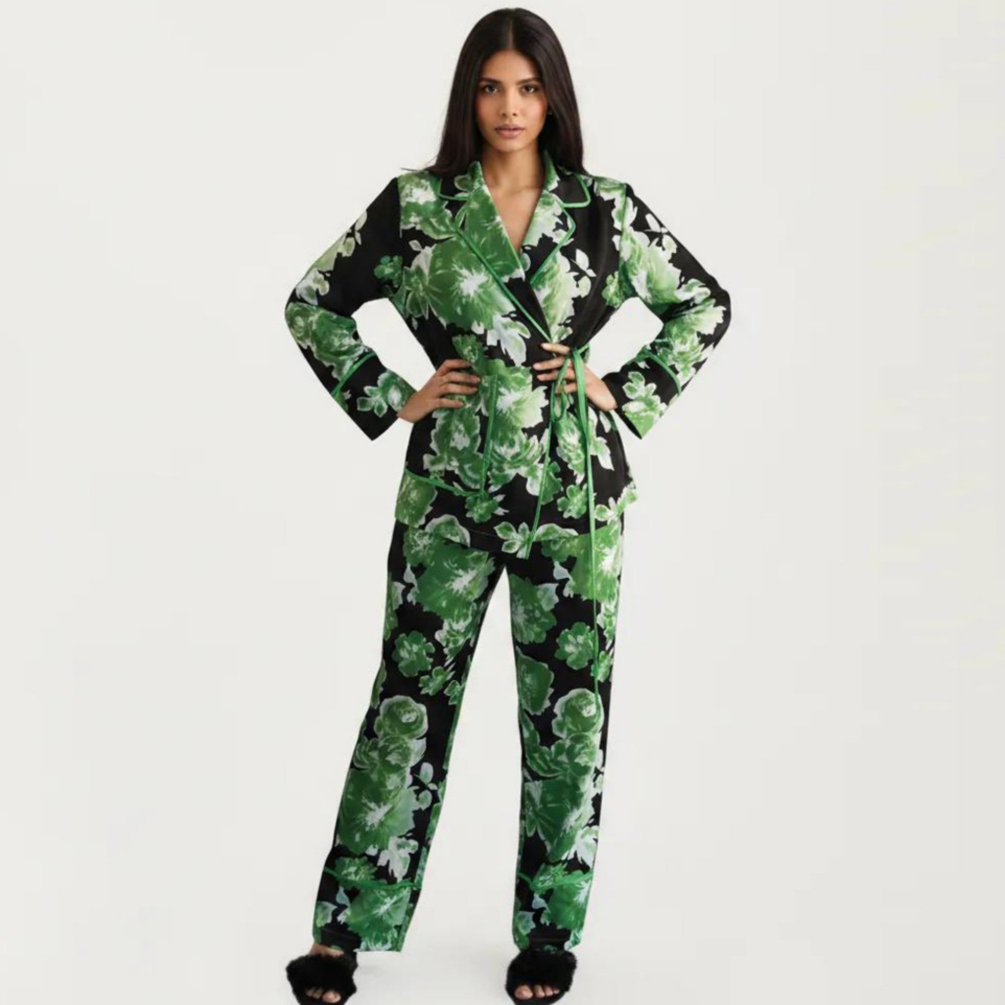 Anna-Kaci Women's 2-Pc Set Button Down Pajama Shirt and Pants Long Sleeve Floral Printed Lounge Sleepwear Set