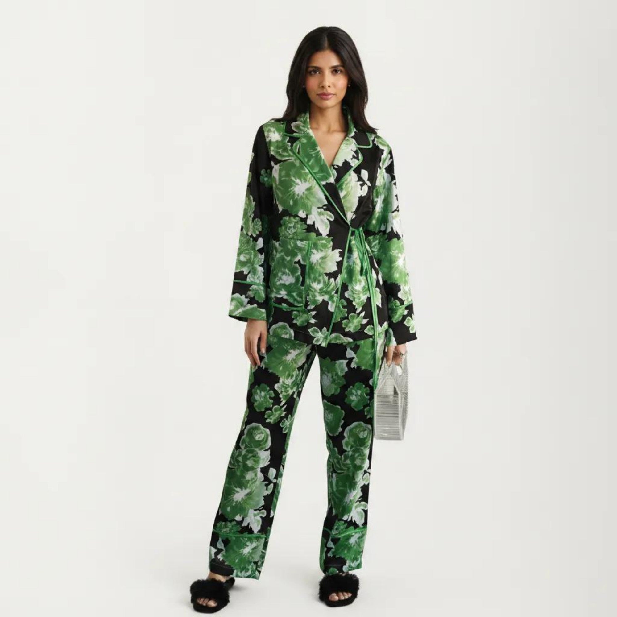 Anna-Kaci Women's 2-Pc Set Button Down Pajama Shirt and Pants Long Sleeve Floral Printed Lounge Sleepwear Set
