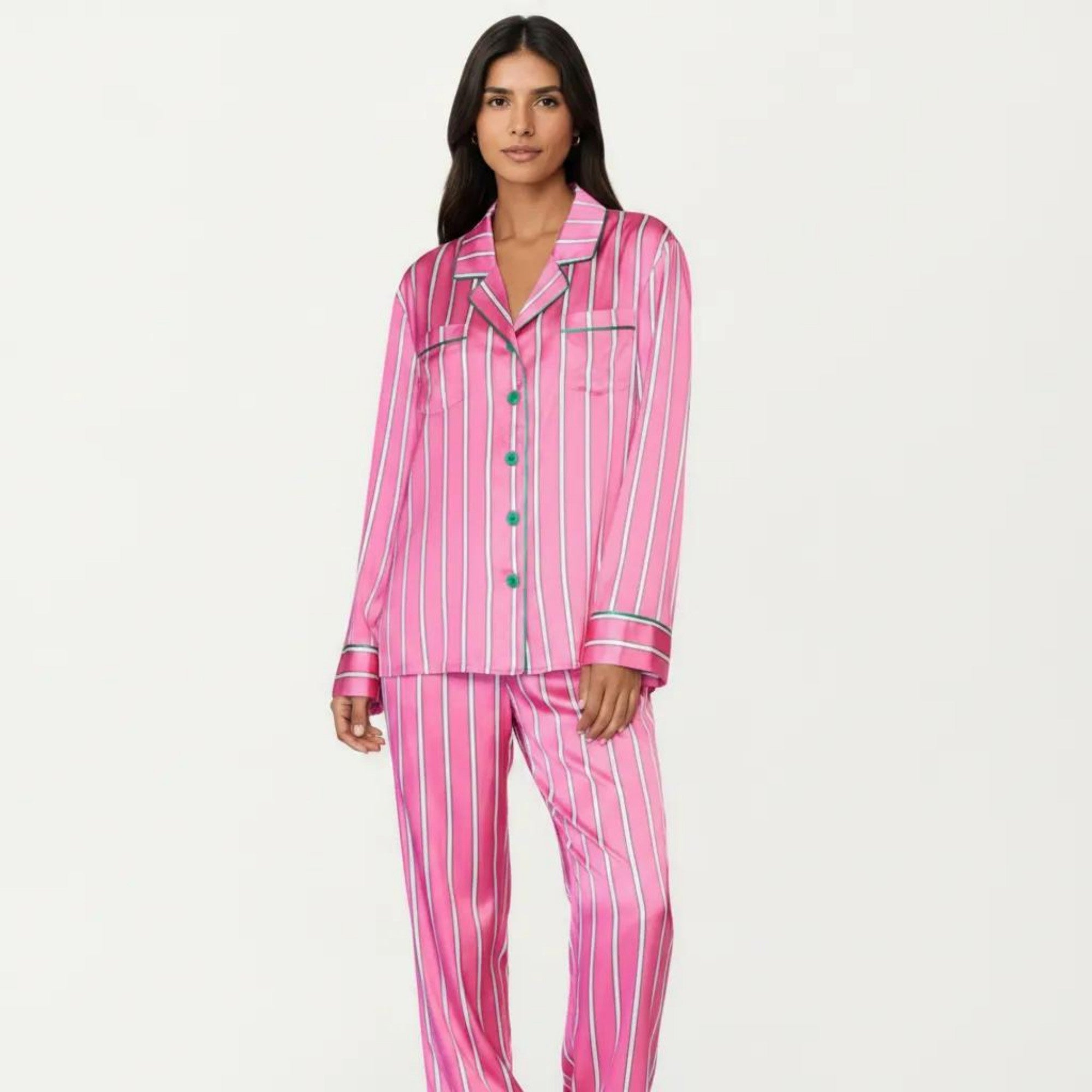 Anna-Kaci Women's 2-Piece Set Button Down Pajama Shirt and Pants Long Sleeve Striped Lounge Sleepwear Set