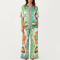 Anna-Kaci Women's 2-Piece Set Button Down Pajama Shirt and Wide Leg Pants Printed Short Sleeve Sleepwear Set