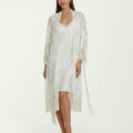 Anna-Kaci Women's 2-Piece Set Smooth Sleepwear Slip Dress with Sheer Lace Long Robe Open Front Nightgown Set