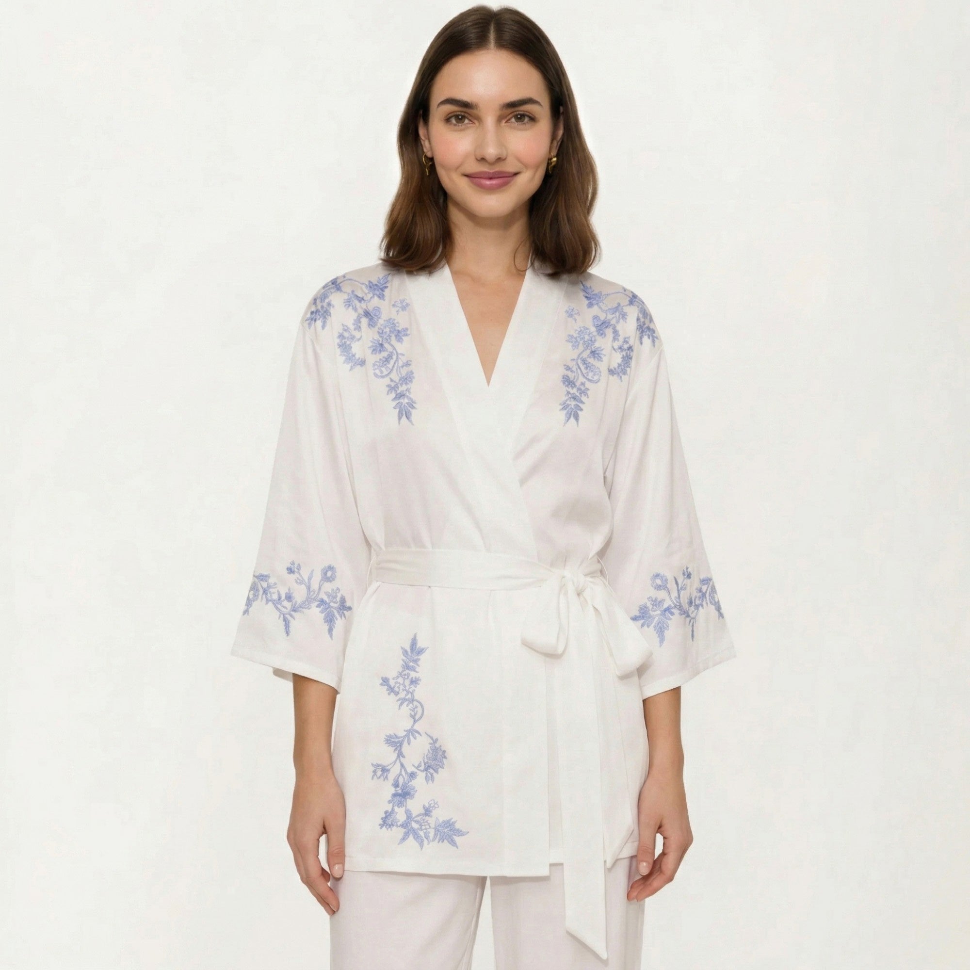 Anna-Kaci Women's 3-Piece Set Pajama Lounge Set with Wrap Tie Robe Long Sleeve Top and Wide Leg Pants