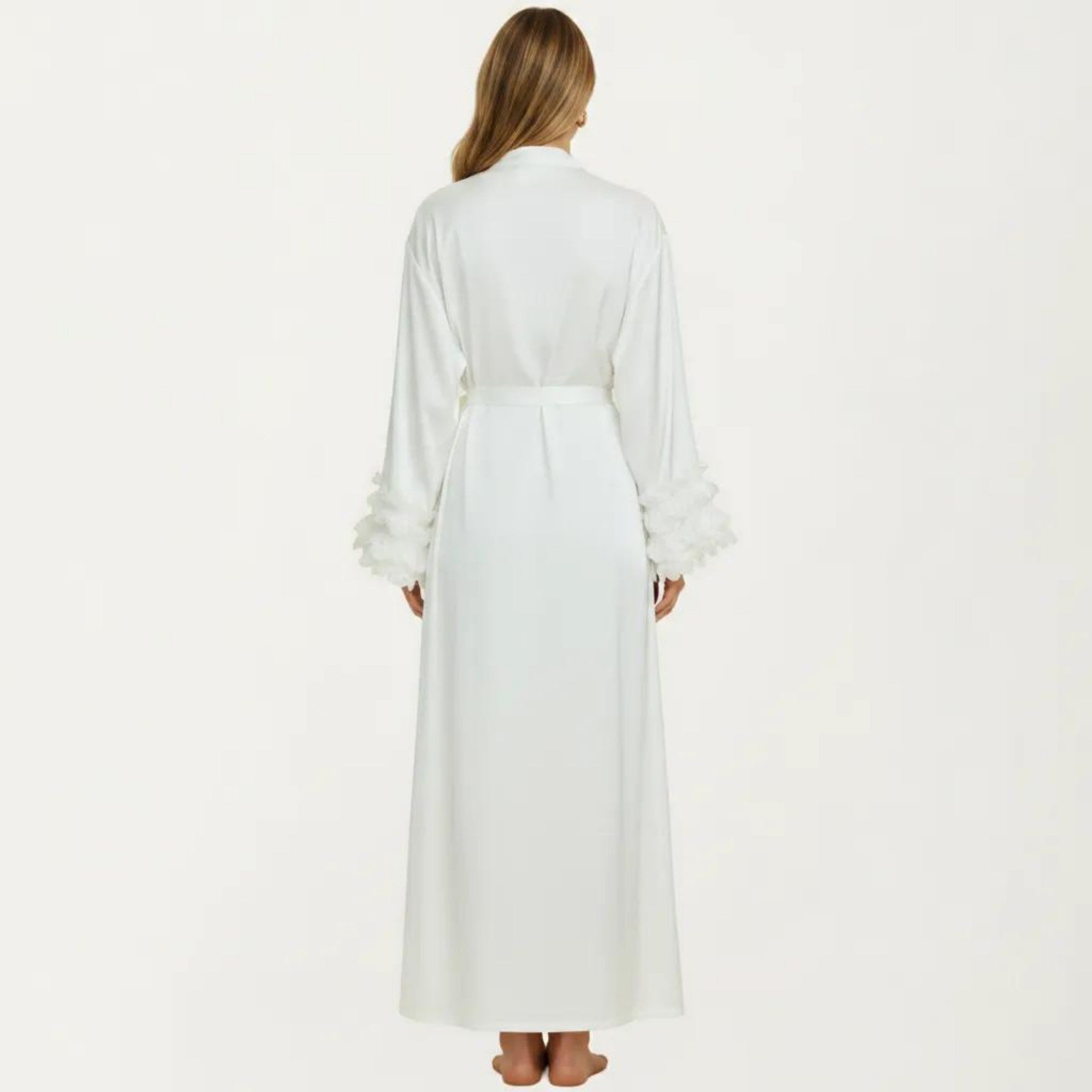 Anna-Kaci Women's 2-Piece Set Smooth Sleepwear Slip Dress with Long Sleeve Open Front Robe Floral Trim