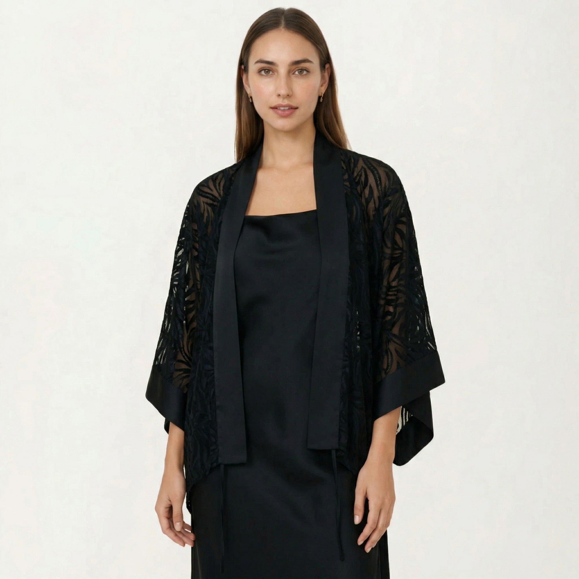 Anna-Kaci Women's 2-Piece Set Smooth Sleepwear Slip Dress with Sheer Lace Robe Lightweight Long Nightgown Set