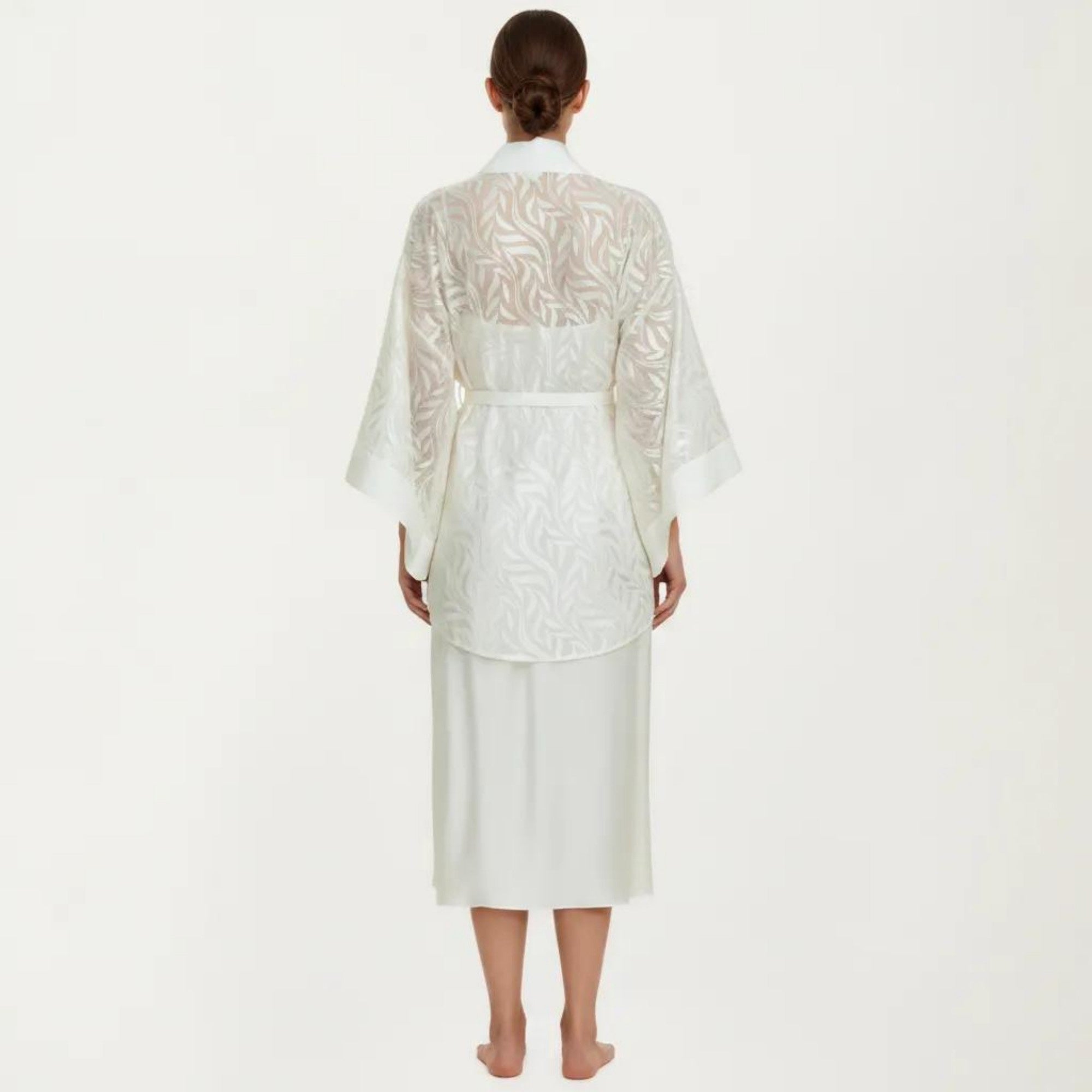 Anna-Kaci Women's 2-Piece Set Smooth Sleepwear Slip Dress with Sheer Lace Robe Lightweight Long Nightgown Set