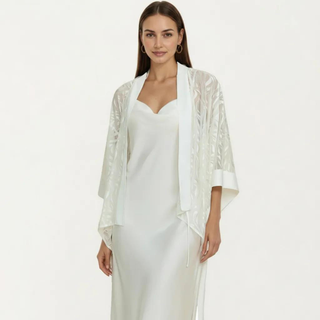 Anna-Kaci Women's 2-Piece Set Smooth Sleepwear Slip Dress with Sheer Lace Robe Lightweight Long Nightgown Set