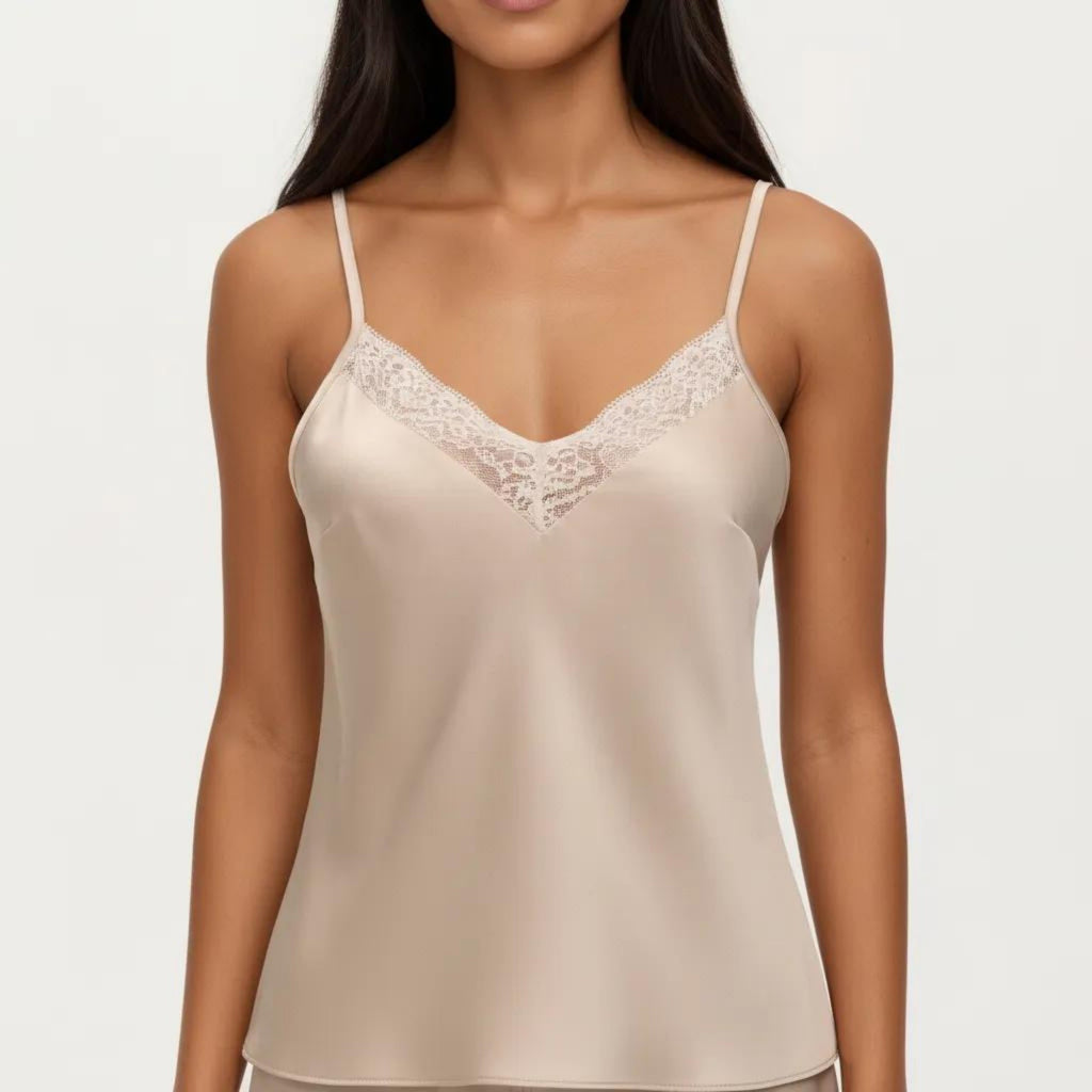 Anna-Kaci Women's 2-Piece Set Smooth Pajama Camisole Top and Shorts with Lace Trim Adjustable Straps