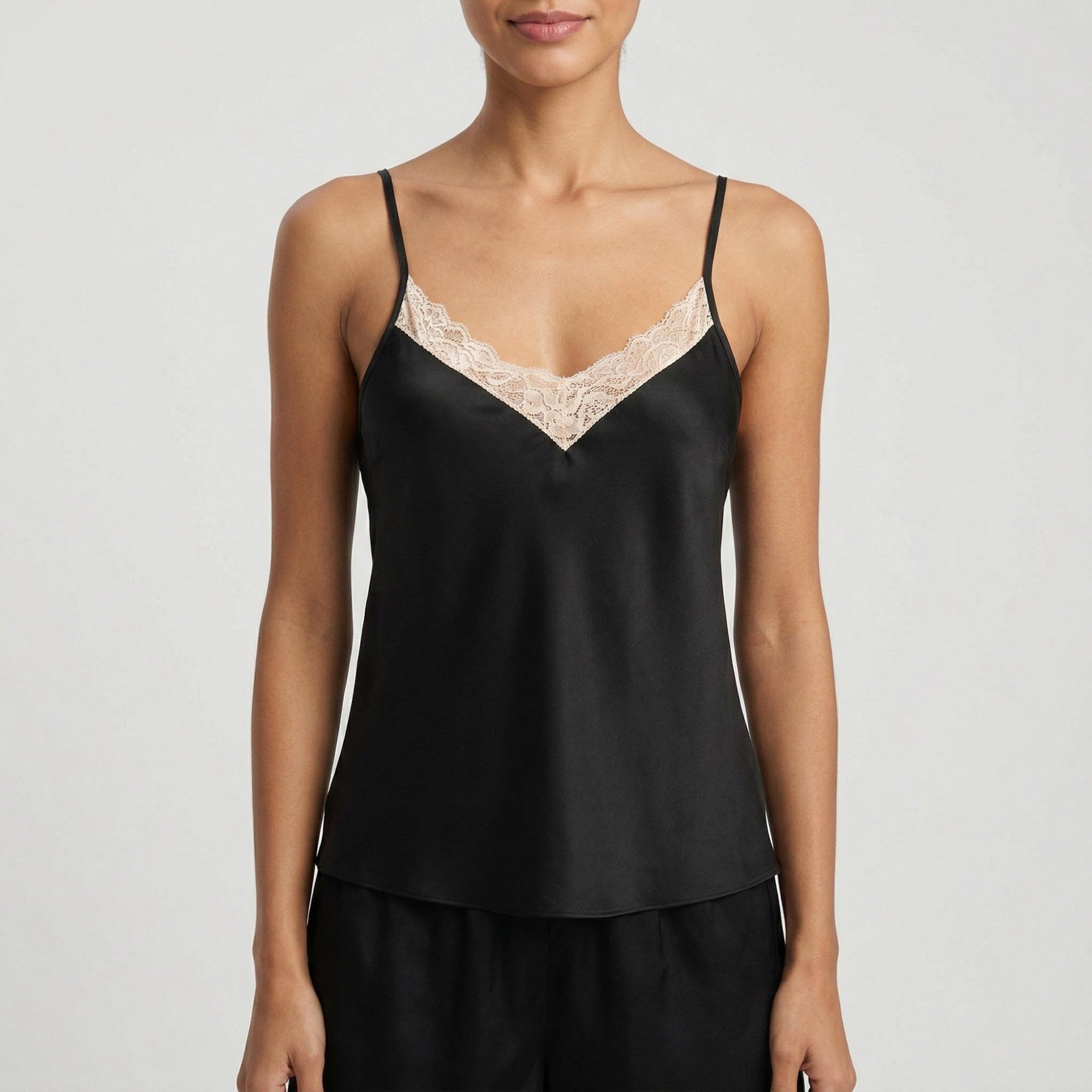 Anna-Kaci Women's 2-Piece Set Smooth Pajama Camisole Top and Shorts with Lace Trim Adjustable Straps