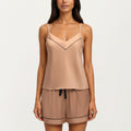 Anna-Kaci Women's 2-Piece Set Smooth Pajama Camisole Top and Shorts with Contrast Trim Drawstring Waist