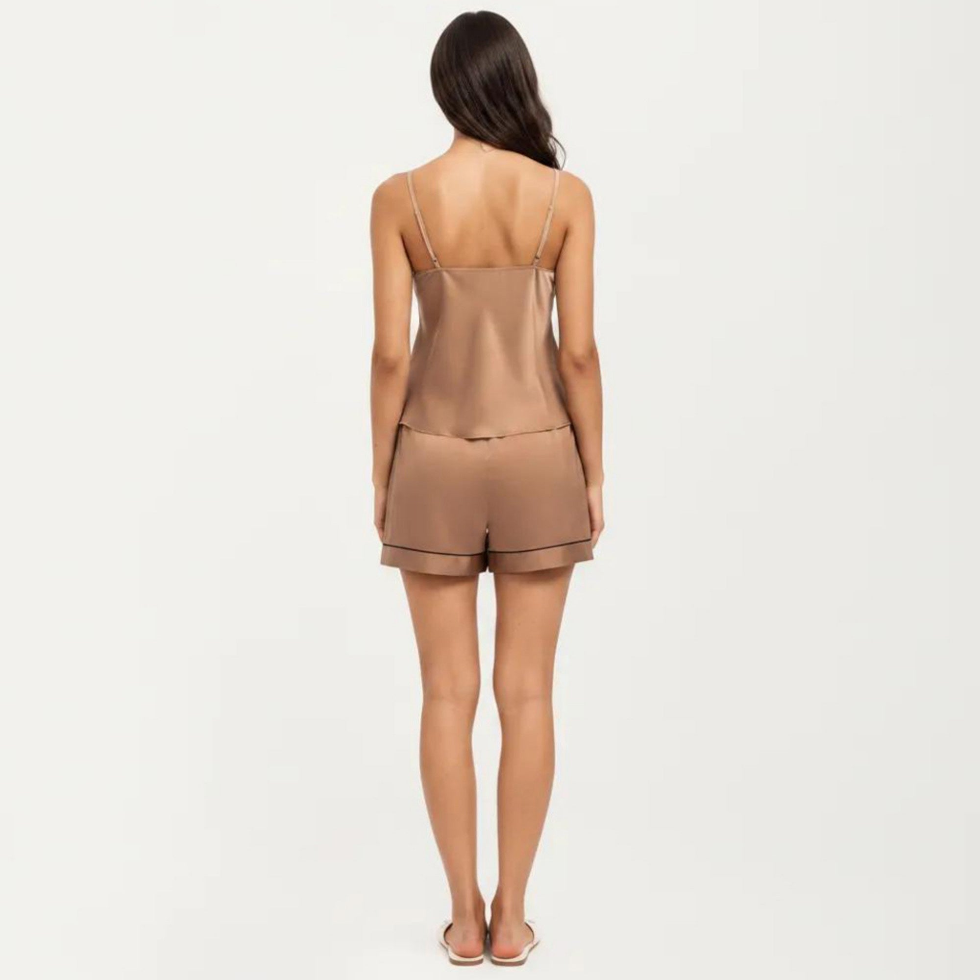 Anna-Kaci Women's 2-Piece Set Smooth Pajama Camisole Top and Shorts with Contrast Trim Drawstring Waist