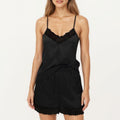 Anna-Kaci Women's 2-Piece Set Smooth Pajama Camisole Top and Shorts with Lace Trim Button Front