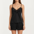 Anna-Kaci Women's 2-Piece Set Satin Pajama Camisole Top and Shorts with Contrast Lace Trim Adjustable Straps