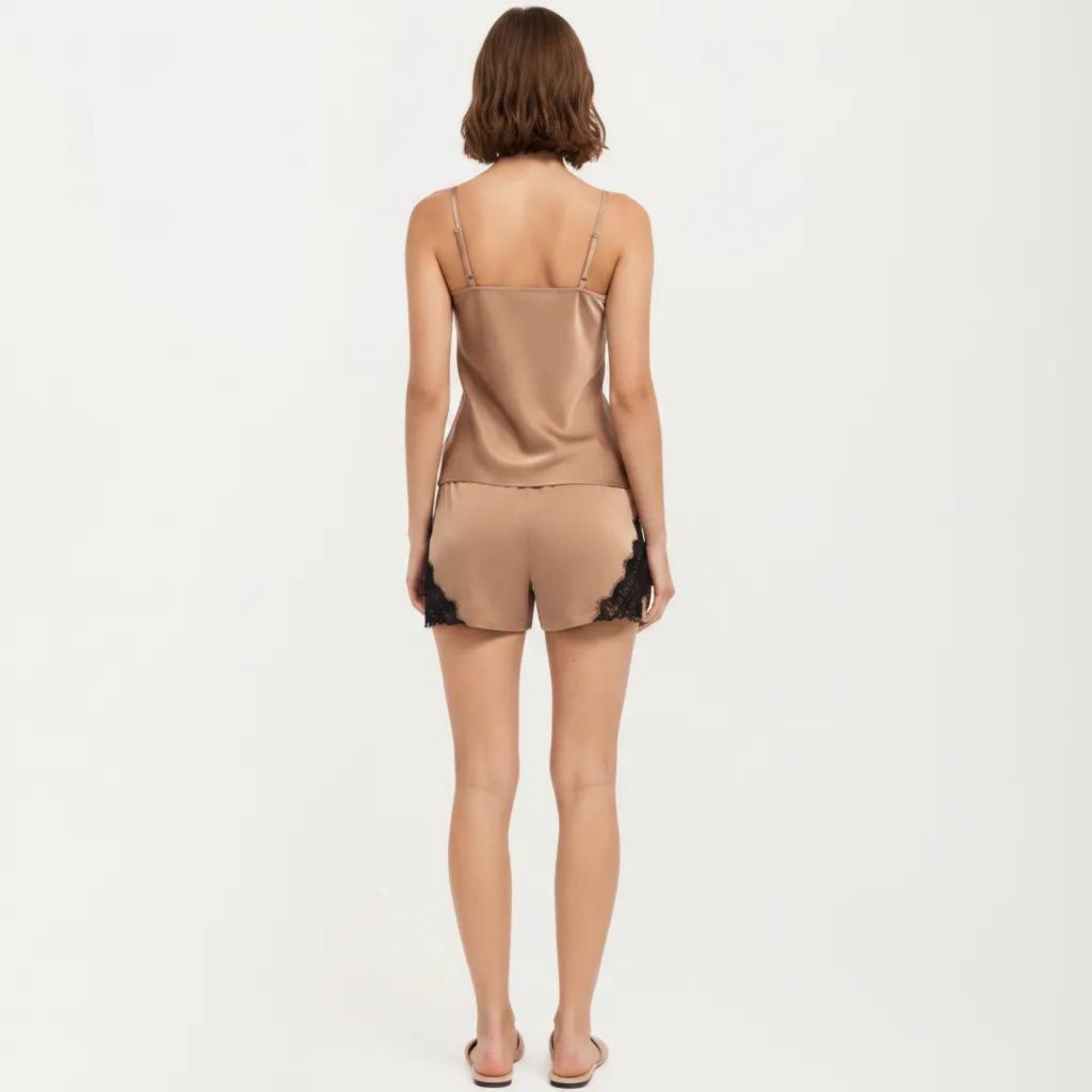 Anna-Kaci Women's 2-Piece Set Satin Pajama Camisole Top and Shorts with Contrast Lace Trim Adjustable Straps
