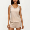 Anna-Kaci Women's 2-Piece Set Satin Pajama Tank Top and Shorts with Lace Trim Sleeveless Relaxed Fit Sleepwear