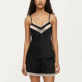 Anna-Kaci Women's 2-Piece Set Satin Pajama Camisole Top and Shorts with Contrast Lace Trim Adjustable Straps