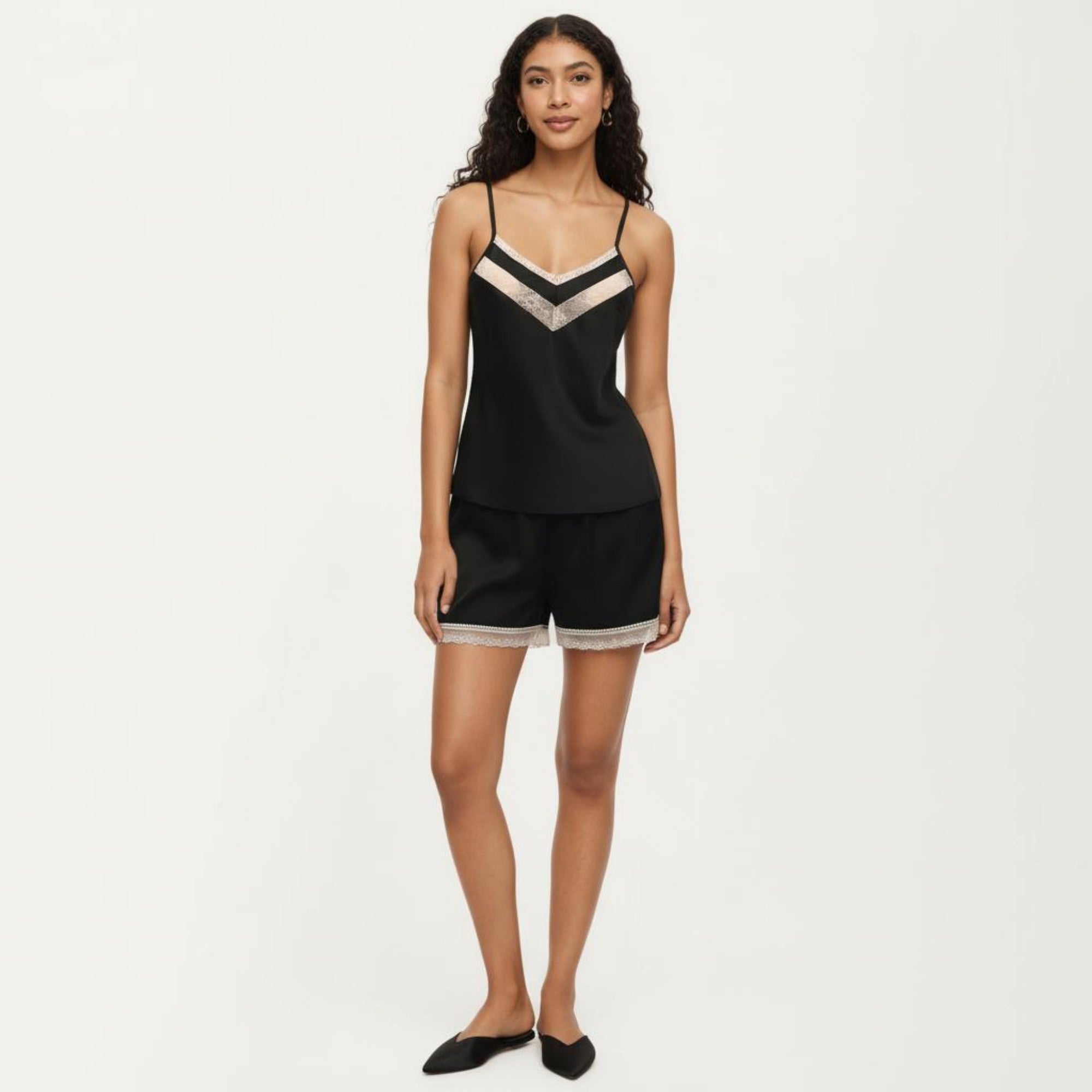 Anna-Kaci Women's 2-Piece Set Satin Pajama Camisole Top and Shorts with Contrast Lace Trim Adjustable Straps
