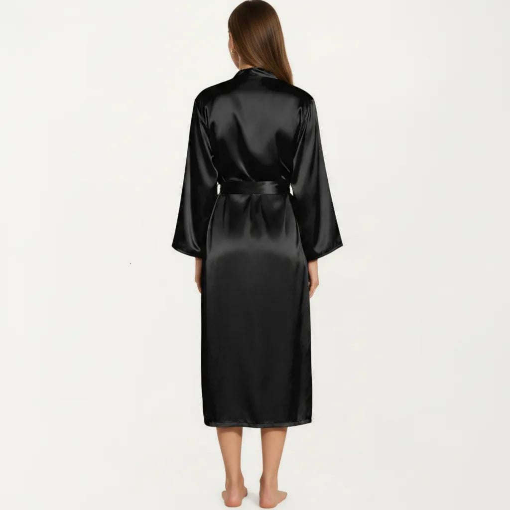 Anna-Kaci Women's 2-Piece Set Satin Sleepwear Slip Dress with Matching Long Sleeve Robe Silky Pajama Set