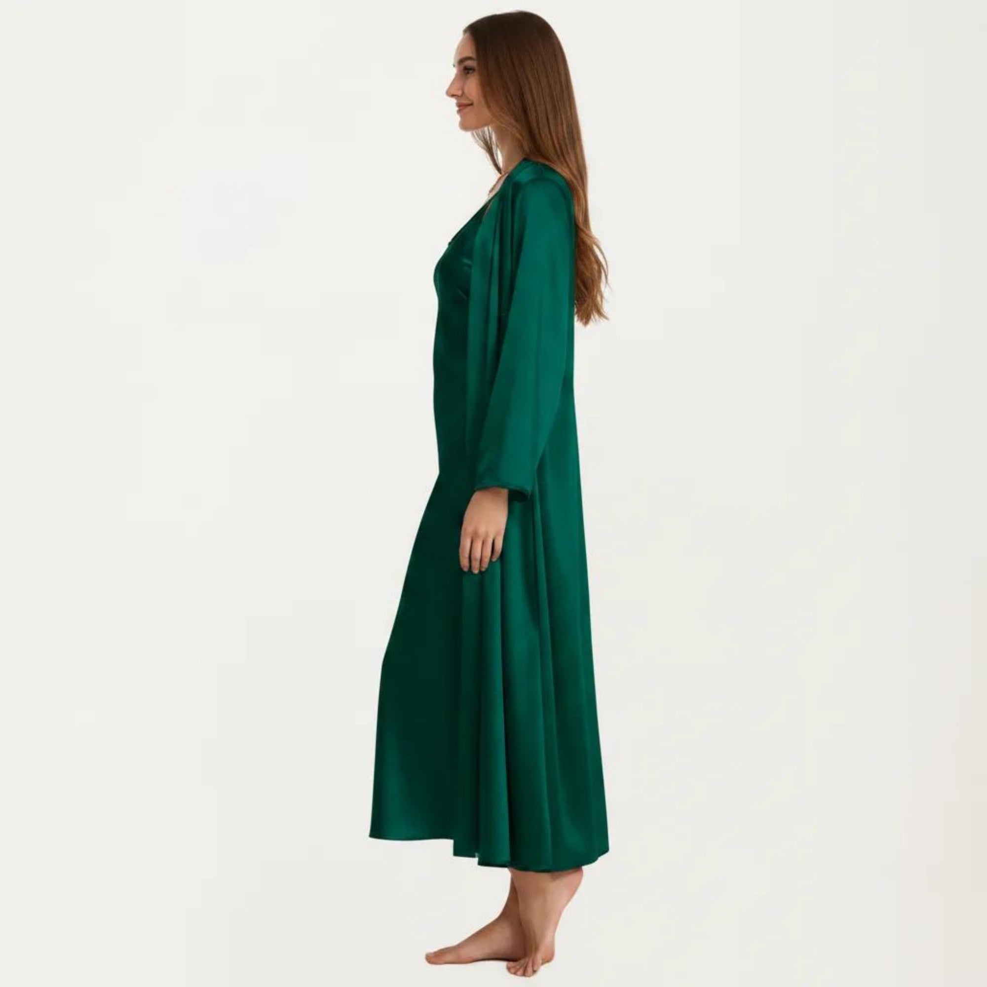 Anna-Kaci Women's 2-Piece Set Satin Sleepwear Slip Dress with Matching Long Sleeve Robe Silky Pajama Set