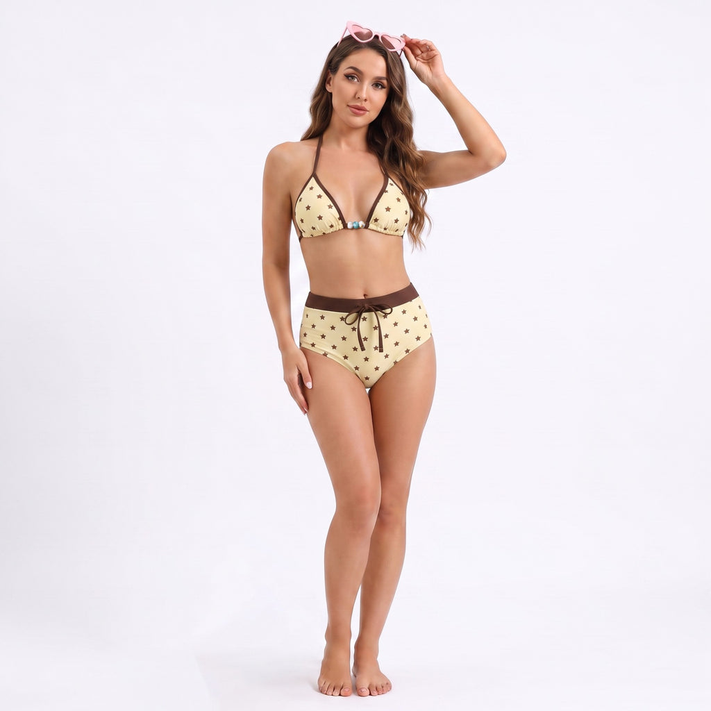 Anna-Kaci Swim Women's 2 Piece Bikini Set with Stripe Print Triangle Top and Boyshort Bottoms