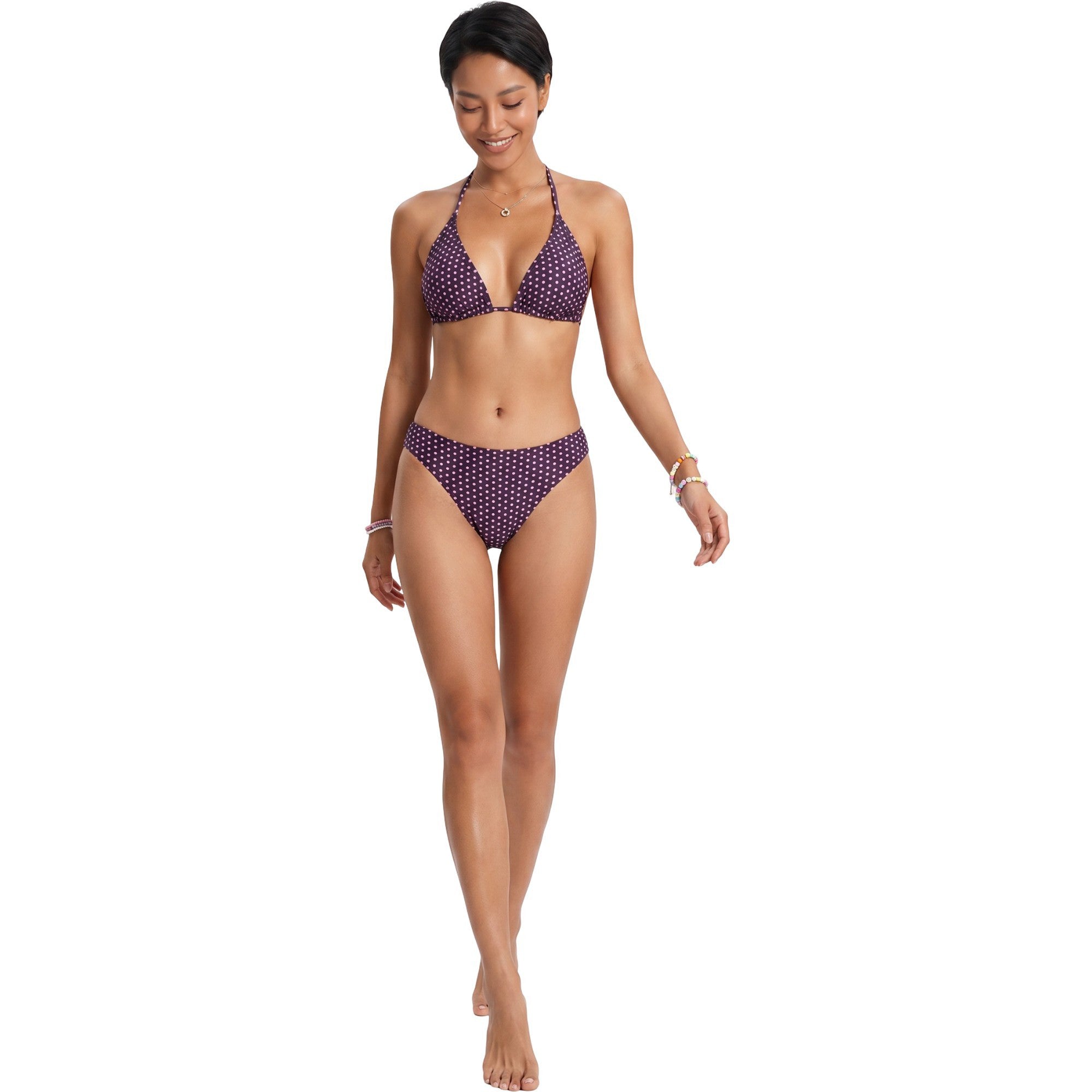 Anna-Kaci Swim Women's Polka Dot Triangle Bikini Set with Halter Neck Design