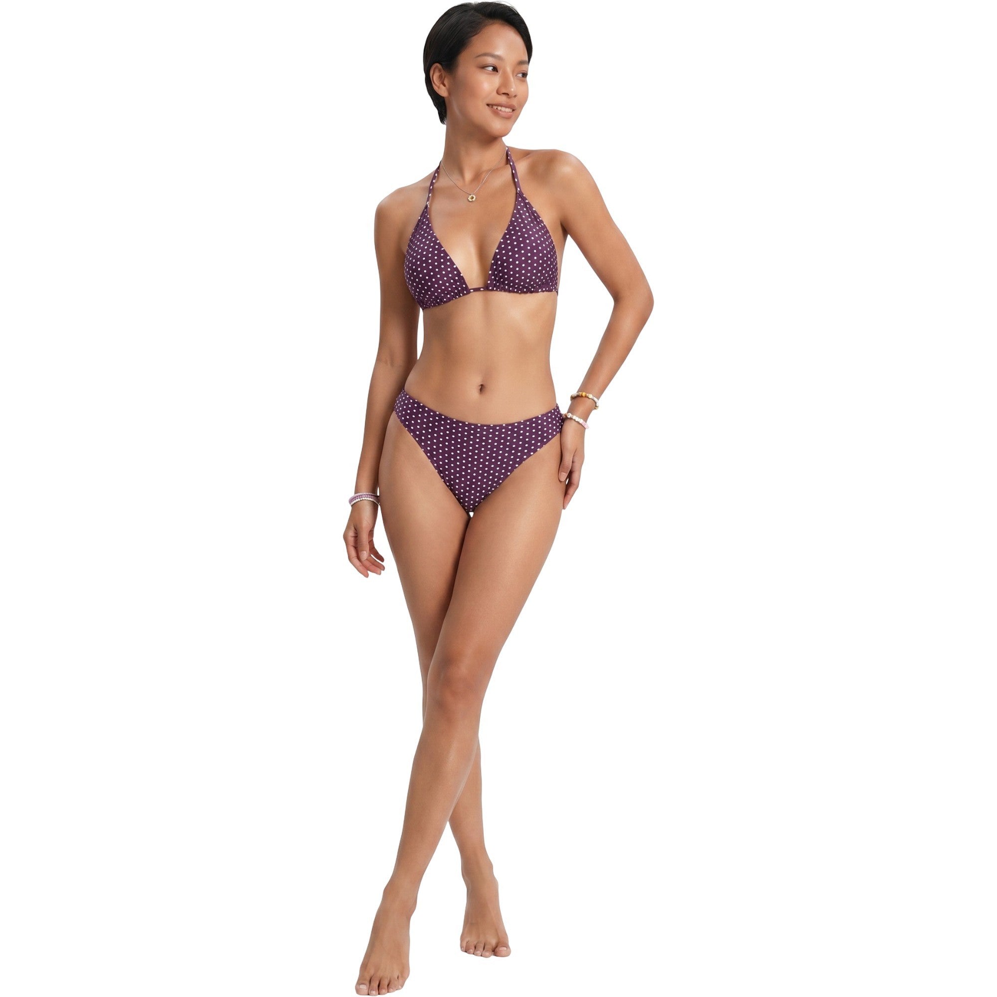 Anna-Kaci Swim Women's Polka Dot Triangle Bikini Set with Halter Neck Design