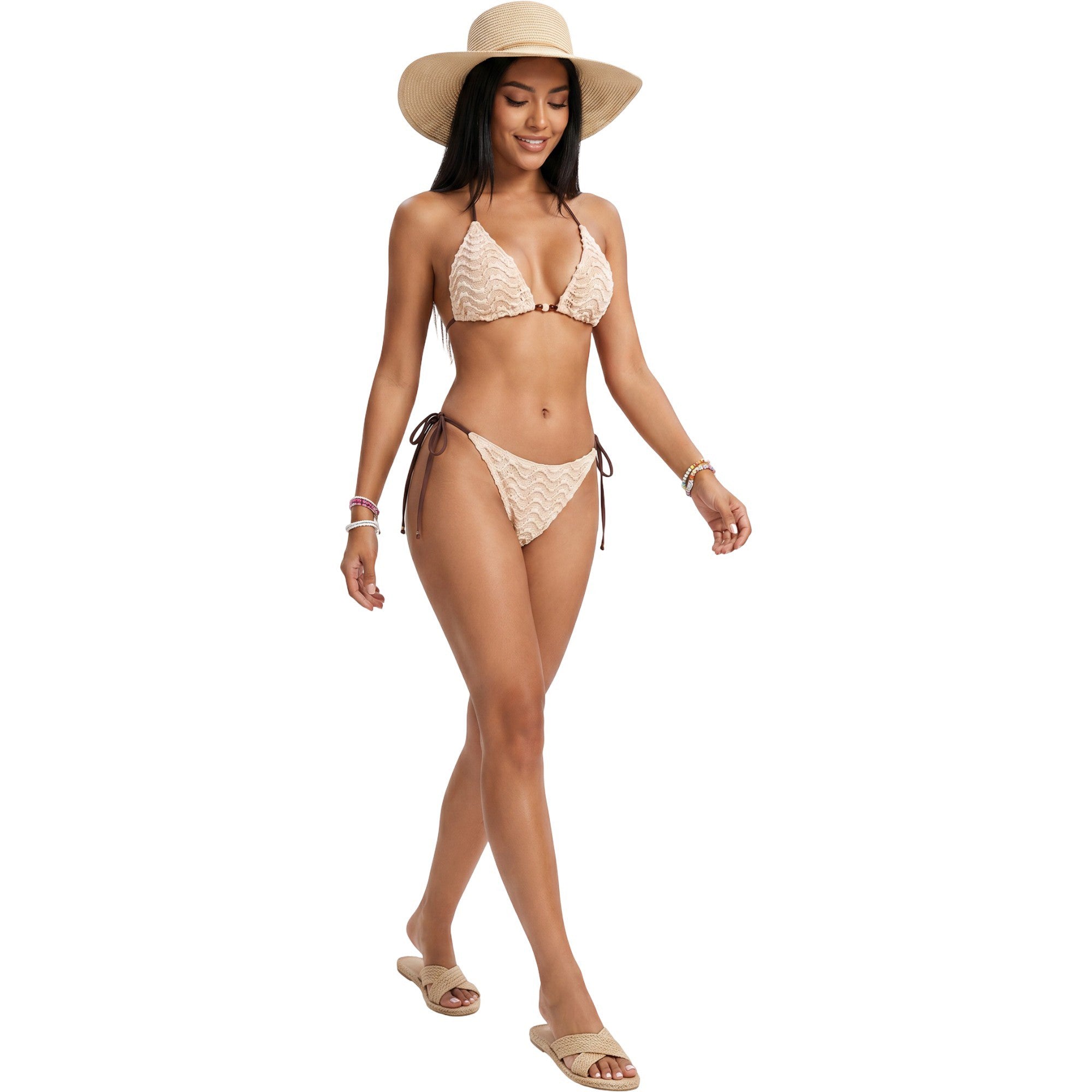 Anna-Kaci Swim Women's Textured Triangle Bikini Set