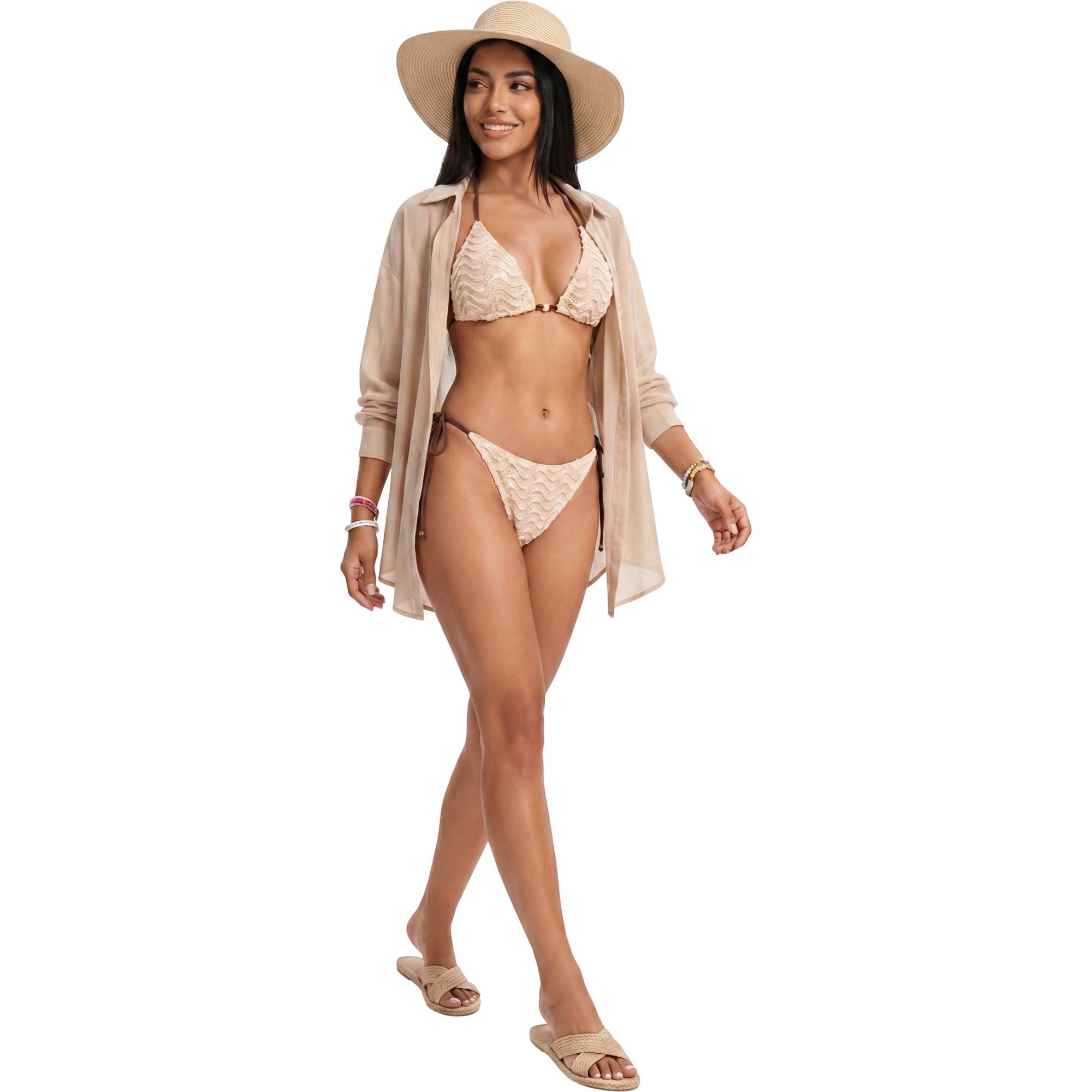 Anna-Kaci Swim Women's Textured Triangle Bikini Set