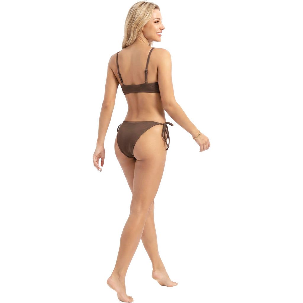 Anna-Kaci Swim Women's Ribbed Tie Front Bikini Set