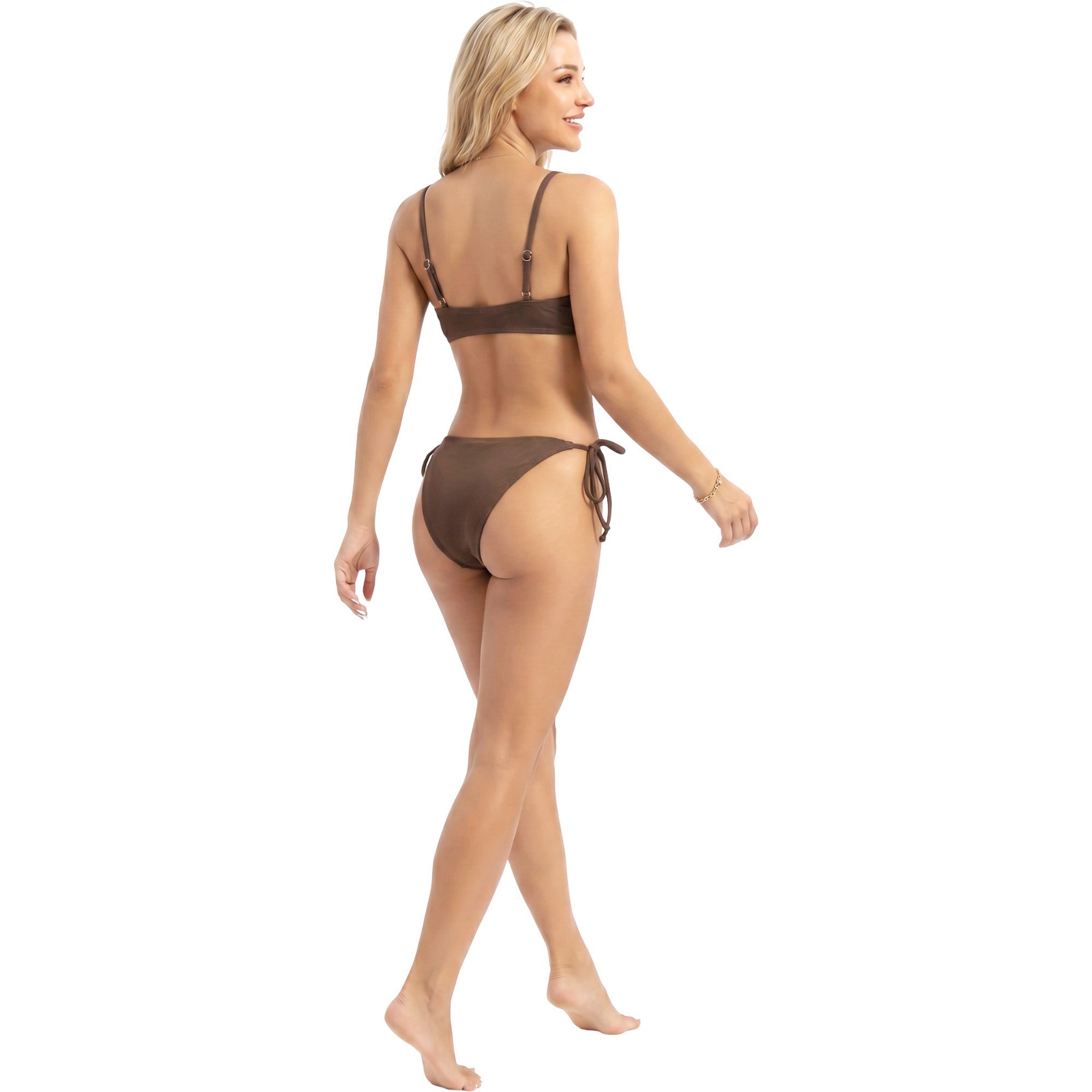Anna-Kaci Swim Women's Ribbed Tie Front Bikini Set