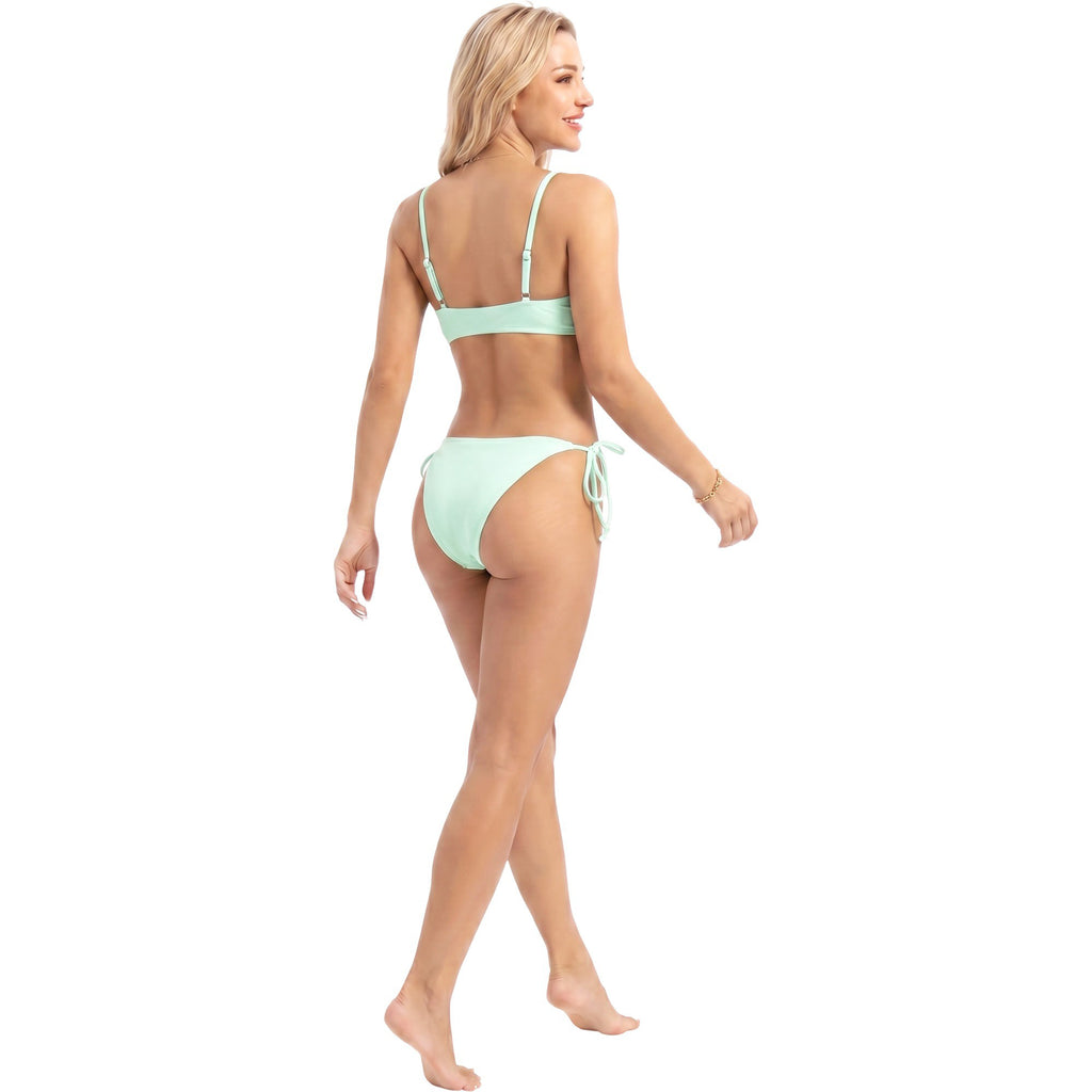 Anna-Kaci Swim Women's Ribbed Tie Front Bikini Set