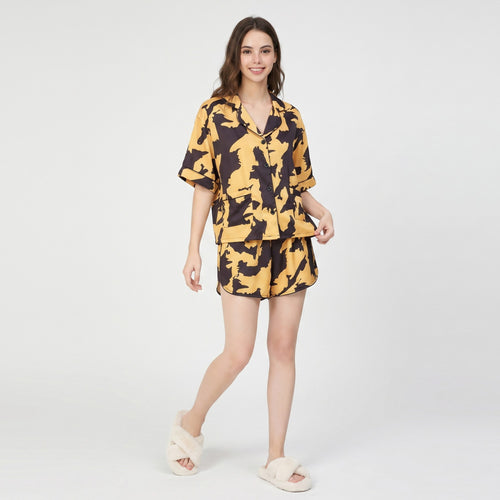 Anna-Kaci Lounge Women's 2-Piece Abstract Print Short Pajama Set with Button Front Top and Matching Shorts