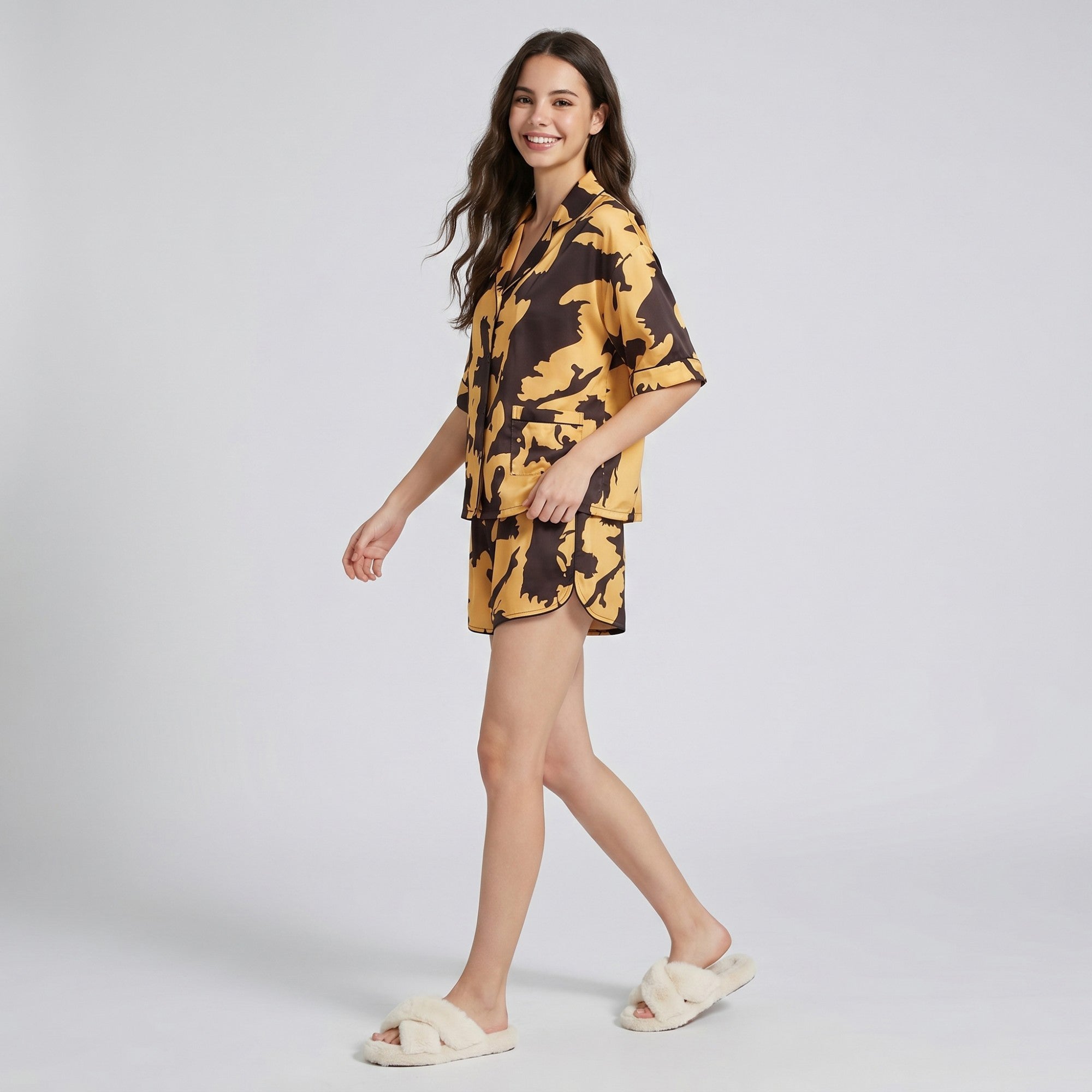 Anna-Kaci Lounge Women's 2-Piece Abstract Print Short Pajama Set with Button Front Top and Matching Shorts