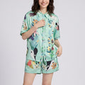 Anna-Kaci Lounge Women's 2-Piece Botanical Short Pajama Set with Button Front Top and Matching Shorts