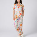 Anna-Kaci Lounge Women's 2-Piece Floral Pajama Set with Short Sleeve Button Top and Wide Leg Pants