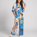 Anna-Kaci Lounge Women's 2-Piece Travel Print Pajama Set with Short Sleeve Button Top and Wide Leg Pants