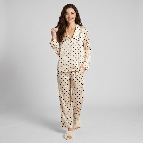 Anna-Kaci Lounge Women's 2-Piece Polka Dot Pajama Set with Button Front Top and Wide Leg Pants