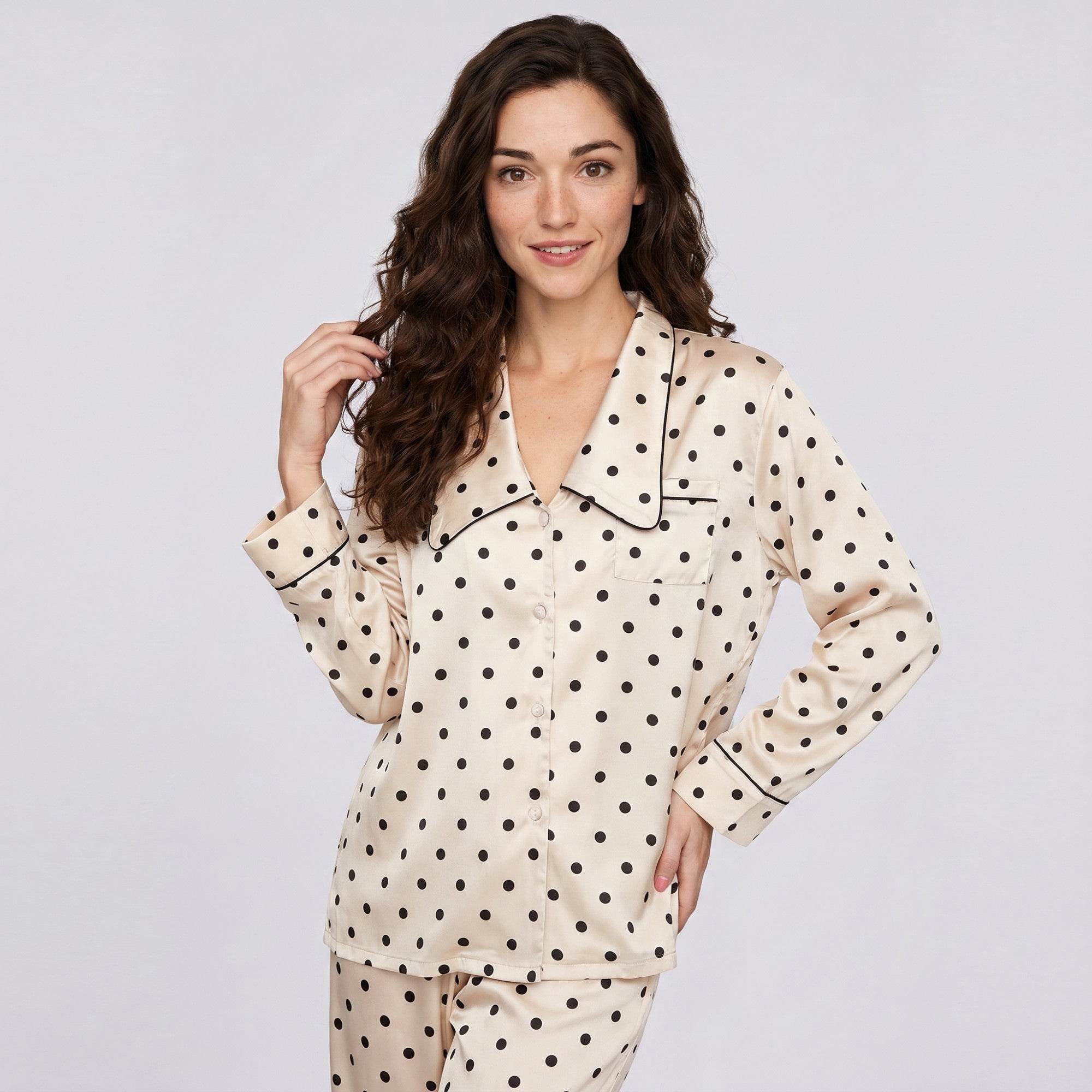 Anna-Kaci Lounge Women's 2-Piece Polka Dot Pajama Set with Button Front Top and Wide Leg Pants