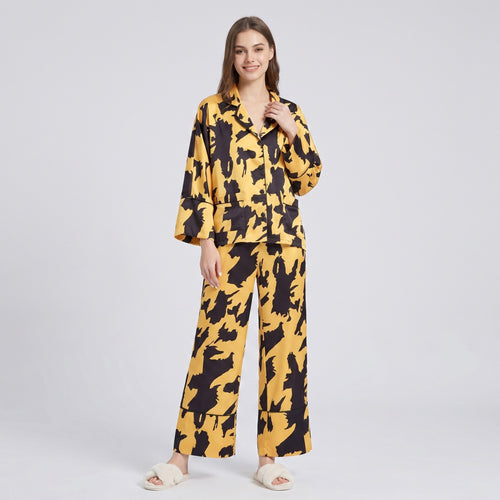 Anna-Kaci Lounge Women's 2-Piece Abstract Print Pajama Set with Button Front Top and Wide Leg Pants