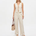 Anna-Kaci Women's 2 Piece Striped Vest Top and Wide Leg Pants Set