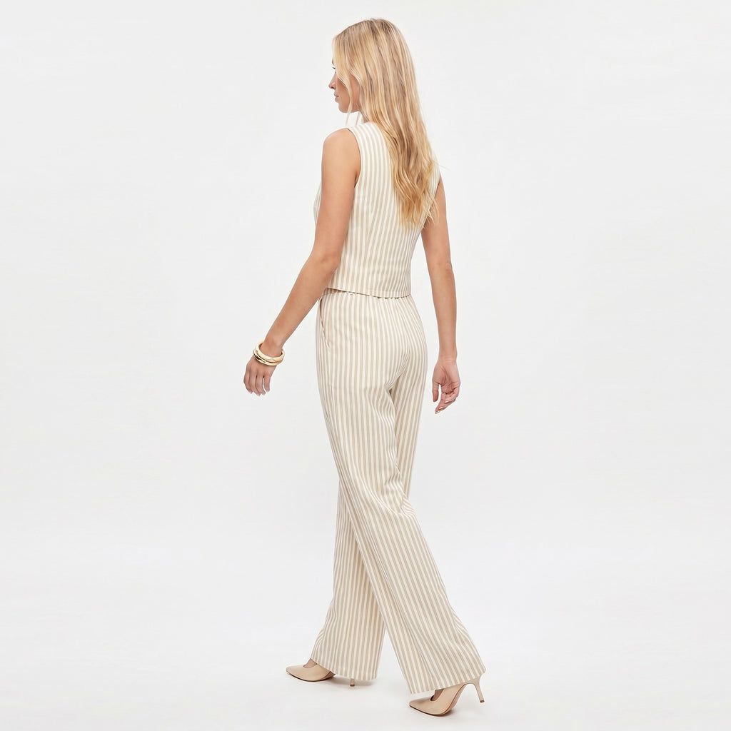 Anna-Kaci Women's 2 Piece Striped Vest Top and Wide Leg Pants Set
