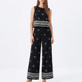 Anna-Kaci Women's 2 Piece Embroidered Crop Top and Wide Leg Pants Set